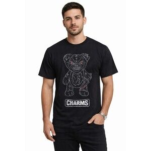 Lavish Society Black Rhinestone Bear Charms Tee Men’s M Streetwear Edgy